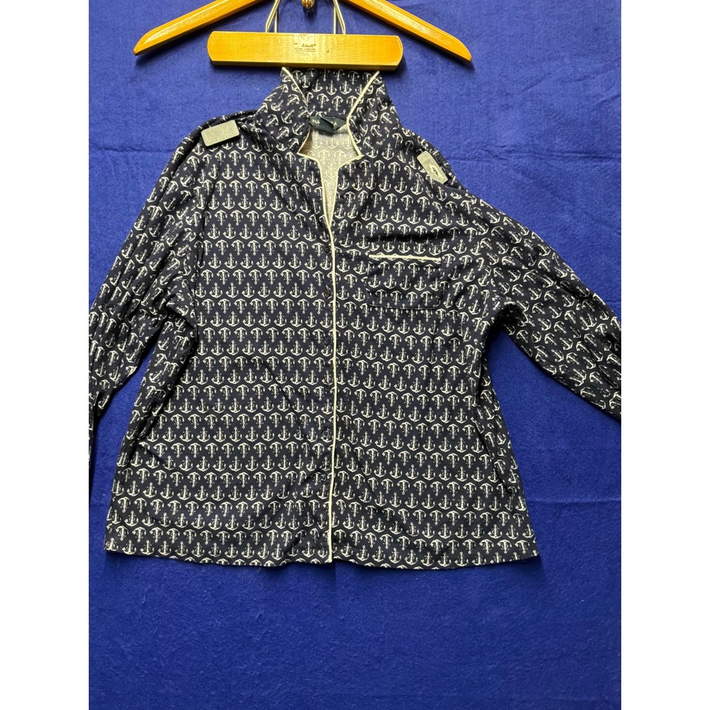 Nautical Womens‎ Nautica Anchor Print Pajama Sleep Shirt M Navy Blue Long Sleeve
